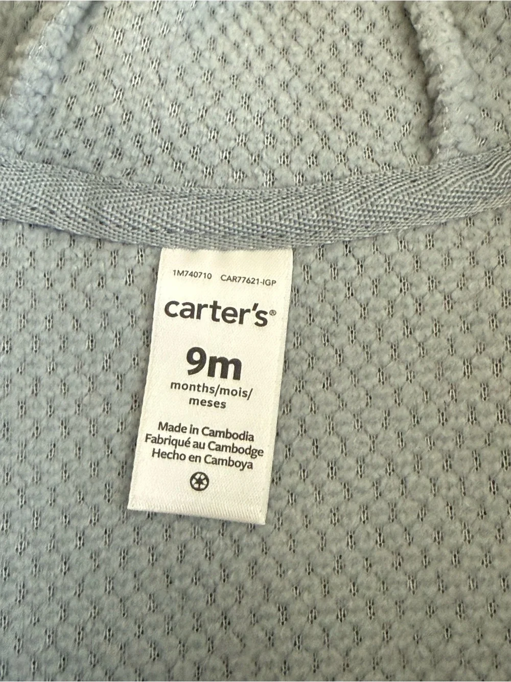 Carters Baby Boy Teddy Fleece Hooded Vest 3D Ears Blue Gray Full Zip 9M